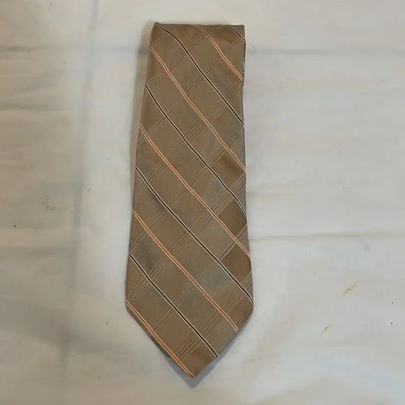 Michael Kors tan and coral striped tie 60”L x 3.5” wide - Picture 2 of 4